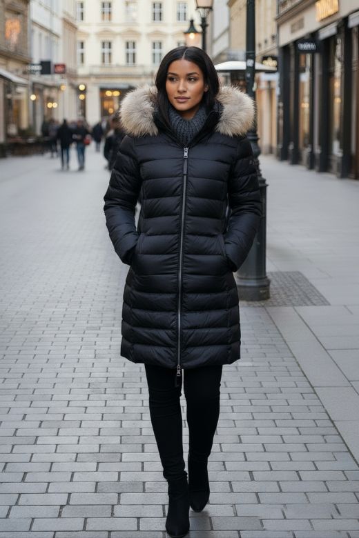 Dame Vinterjakke model Aspen med aftagelig pels