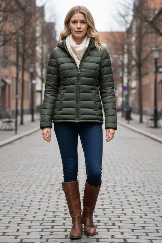 Dame dynejakke med hætte Lucy i Grøn