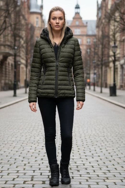 Dame jakke foret model Jaylaila i Oliven Grøn