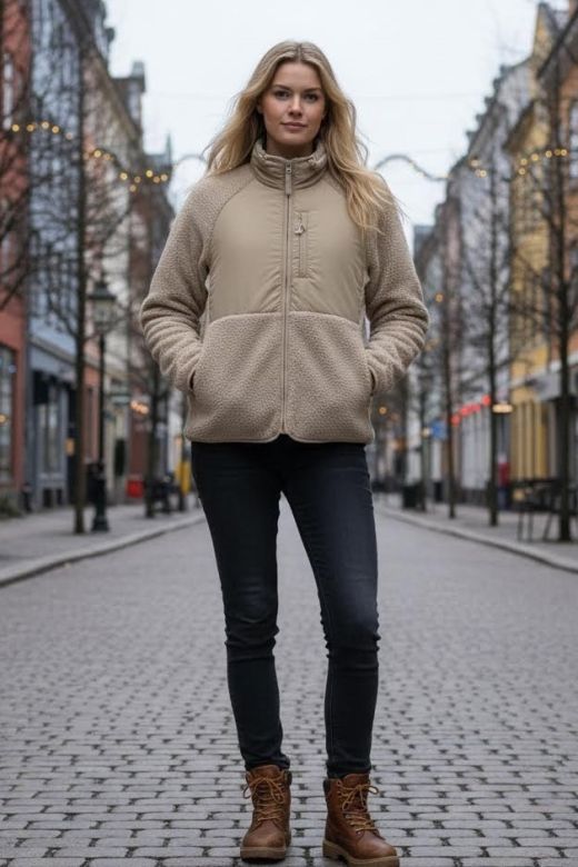 Let fleece Jakke i Beige