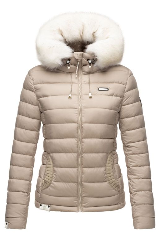 Dame vinterjakke med hvid pels Nasrina Taupe Beige