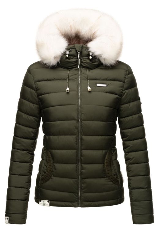 Dame vinterjakke med hvid pels Nasrina Army Grøn
