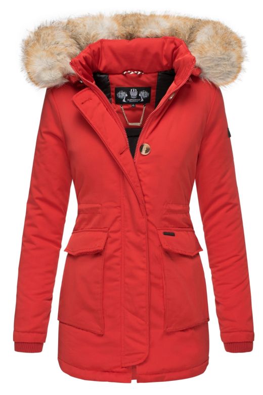 Dame vinterjakke med pels snow engel - Rød