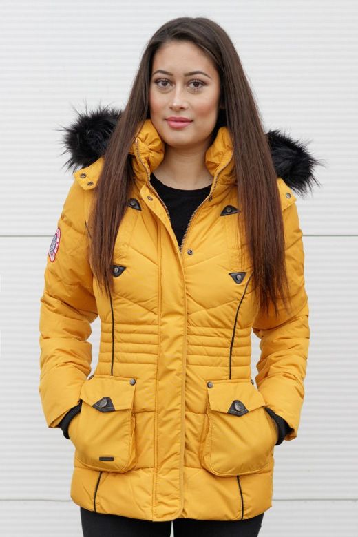 Dame vinterjakke med pels Vanilla - Gul