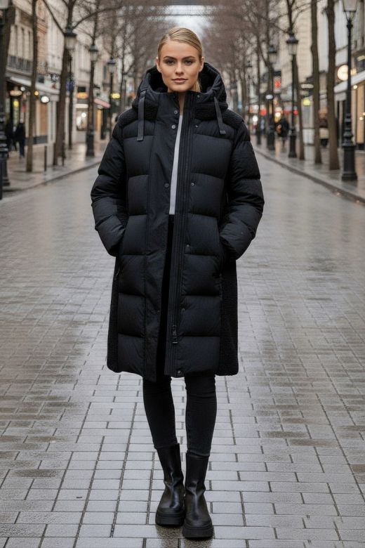 Lækker lang vinter jakke fra NAVAHOO - Funkel Teddy i Sort