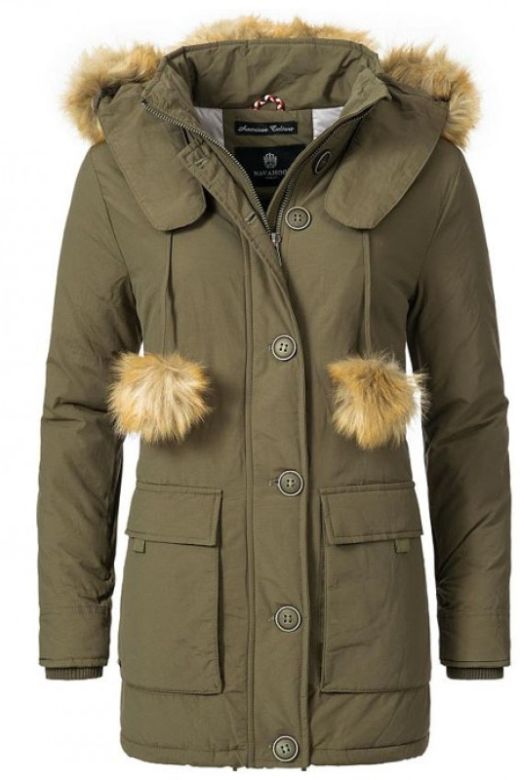 Dame vinterjakke model Camilla med pels - Grøn