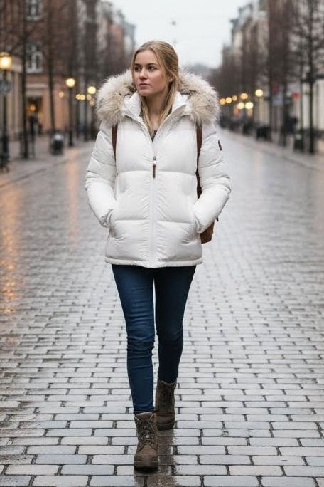 Dame Vinterjakke med stor pels model Tikunas i Hvid