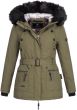 Dame vinterjakke med bælte og pels - Oliven Grøn