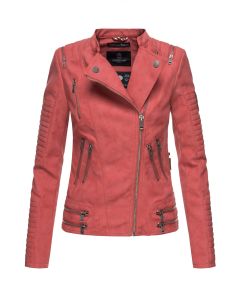 Læder look dame jakke i Rød