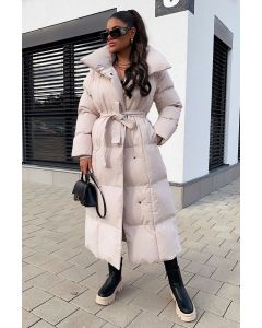 Dame Vinterjakke lang let Oversized - Beige