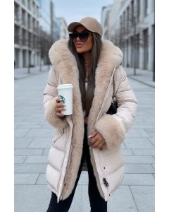 Damejakke med stor pels Firenze - Beige