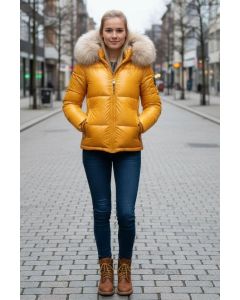 Dame Vinterjakke med stor pels model Tikunas i Gul