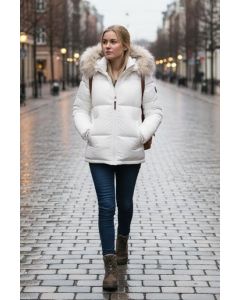 Dame Vinterjakke med stor pels model Tikunas i Hvid