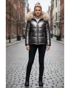 Dame Vinterjakke med stor pels model Tikunas i Anthracite