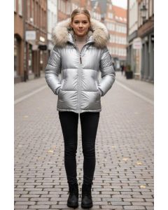 Dame Vinterjakke med stor pels model Tikunas i Sølv