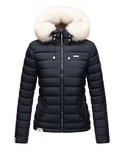 Dame vinterjakke med hvid pels Nasrina Navy Blå
