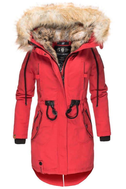 Dame Vinterjakke bomuld med pels model Brombi i Rød