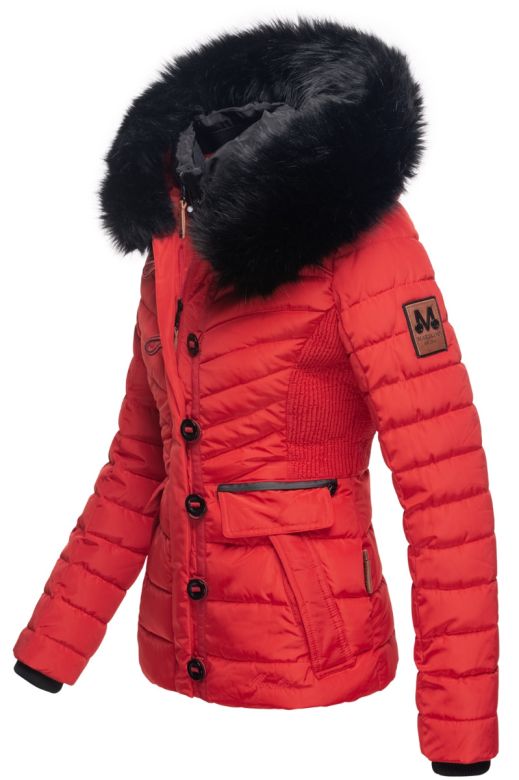 Kort Dame Vinterjakke med pels Yuna - Rød