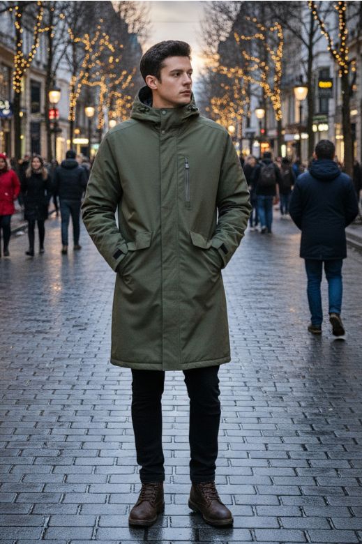 Lang Herre Parka Vinter jakke model Farrell i Forrest Green