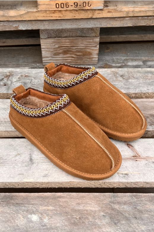 Hjemmesko i ruskind model Sif i Camel