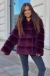 Pels jakke i fake fur med hætte i Bordo