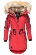 Dame Vinterjakke bomuld med pels model Brombi i Rød