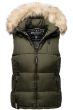 Dame dyne vest med pels model Snefnug i Oliven Grøn