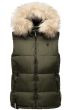 Dame dyne vest med pels model Snefnug i Oliven Grøn
