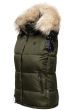 Dame dyne vest med pels model Snefnug i Oliven Grøn