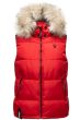 Dame dyne vest med pels model Snefnug i Rød