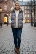 Dame dyne vest med pels model Snefnug i Grå