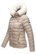 Dame vinterjakke med hvid pels Nasrina Taupe Beige