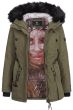 Dame vinterjakke med bælte og pels - Oliven Grøn